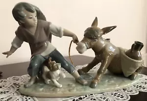 Junge & Hund ziehender hartnäckiger Esel - Lladro #5178 Juan Huerta - Bild 1 von 17