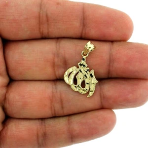Real 10K Yellow Gold Diamond Cut Islamic Muslim Arabic Allah Charm Pendant - Picture 1 of 7