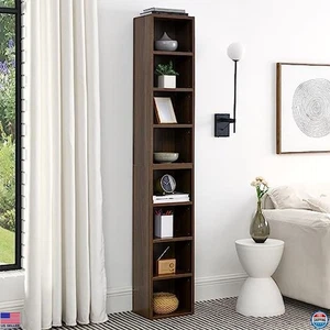 8-Tier Media Tower Rack - 11.6" x 9.3" x 70.9" Walnut CD/DVD Storage Cabinet - Picture 1 of 6