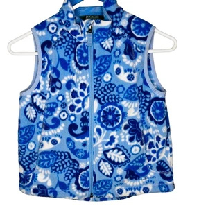 L.L. Bean Fleece Vest Girls Youth 8 Small Paisley Blue Full Zip Outdoor Floral - Picture 1 of 10