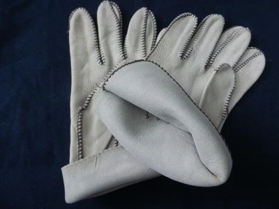 Hermosos guantes de cuero suave mantecoso verde grisáceo de lujo cosidos a mano sin marca S/M Foto 1 de 4