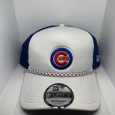 New Era 9FORTY Chicago Cubs Trucker Cuerda Sombrero Blanco y Azul Snapback Foto 1 de 4