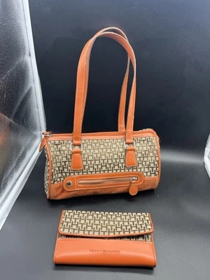 Tommy Hilfiger TH Logo Dome Satchel bag women Orange Duffel Plus Wallet Lot - Image 1 of 4