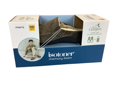 Isotoner 男式记忆泡沫缓冲连帽舒适拖鞋 MD 8-9 棕色 — 第 1/4 张图片