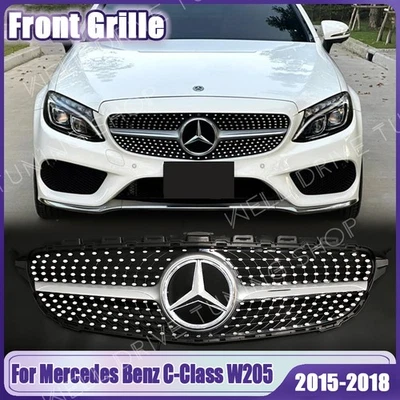 Front Grille W/Silver LED Star For Mercedes Benz W205 15-18 C300 C250 C200 C180 Foto 1 de 4