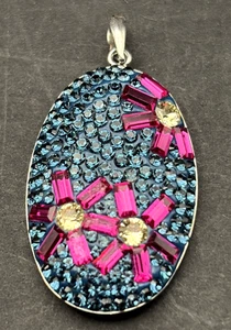 Sterling Silber 925 blau & lila Kristall florales Design Anhänger gestempelt RL - Bild 1 von 7