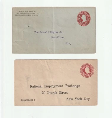(2) EARLY 1900’s US OFFICIAL BUSINESS COVERS WITH EMBOSSED WASHINGTON 2C STAMPS - Image 1 of 2