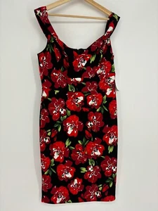 NWT Premier Amour Black Red Flora Sleeveless Mini Sheath Dress Women's Size 16 - Picture 1 of 8