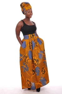 Orange Blue Print high wasited Long Pleated Skirt-DP3310SK - Picture 1 of 6