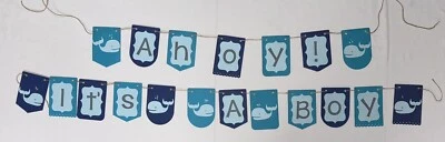 Banner hecho a mano Ahoy Its A Boy tema náutico ballena baby shower fiesta pancarta Foto 1 de 4