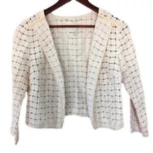 Elevenses Anthropologie White Cream Off-White Open Blazer Floral Women's Small - Picture 1 of 9