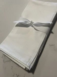 Pottery Barn Mark & Graham White w/White Grosgrain Border Napkins ~ S/4 ~ - Picture 1 of 2