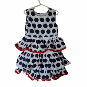Moby Coby Polka Dot Ruffle Dress White Blue Red 6 4th Of July - Picture 1 of 10