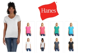 Hanes 42VT Ladies' Perfect-T Triblend Short Sleeve V-Neck T-shirt - Picture 1 of 9