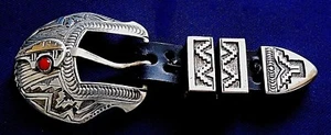 NAVAJO JB STERLING 14K GOLD Overlay Coral HANDMADE Vintage 4 Pcs BEAR RANGER SET - Picture 1 of 8