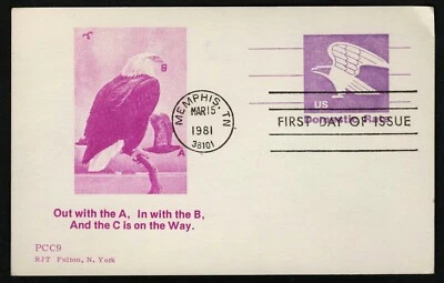 US 1981 FDC #1818 (UX88) - 13c Purple "B" Eagle Postal Card First Day Cover - Image 1 of 2