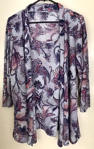Plus Size Curve Long Sleeve Faux Cardi Top 1 Piece Lotus Flower Purple Tunic Top - Picture 1 of 5