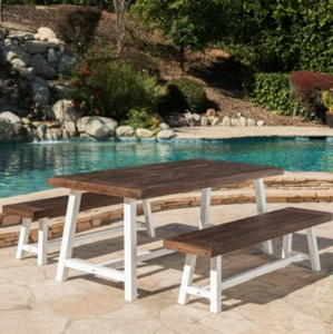 Picnic Table Dining Set Party Outdoor Garden Bench BBQ Brown Rustic October Fest - Picture 1 of 7