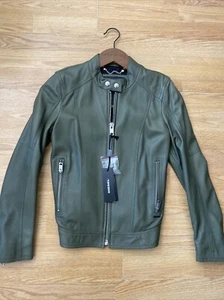 Diesel R-Lory Giacca Lamb skin Leather Biker Jacket Womens Size Xxs khaki - Picture 1 of 16