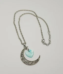 Collana donna catena argento ciondolo luna con cuore turchese - Foto 1 di 3