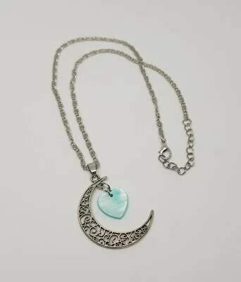 Collana donna catena argento ciondolo luna con cuore turchese - Immagine 1 di 3