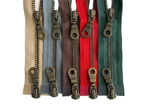 YKK #5 5" - 15" Antik Messing Zwei-Wege Donut zieht trennen Jacke Reißverschluss - Bild 1 von 9