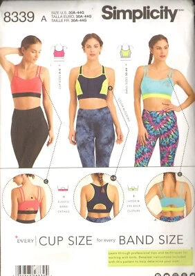 Simplicity 8339 Sewing Pattern Women's Knit Sports Bras Size 30A-44G uncut - Image 1 of 2