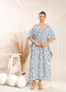 Indian Cotton Kaftan Free Size Kaftan, Long Soft Boho Hippie Style Kaftan - Picture 1 of 7