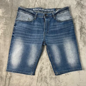 Buffalo David Bitton Evan X Shorts Mens Size 36 Blue Denim Cotton Blend Whisker - Picture 1 of 18