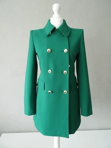 ZARA GREEN LONG DOUBLE-BREASTED BLAZER JACKET SIZE XS UK 6/8 - Picture 1 of 15