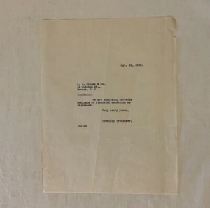 Vintage 1932 Township Treasurer Reply to J. S. Rippel & Co. Springfield NJ - Picture 1 of 2