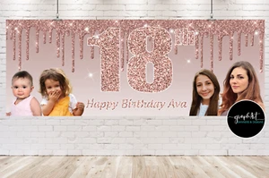 Personalised Birthday Banner Rose Gold Adult Ladies Guys *DIGITAL FILE* - Picture 1 of 14