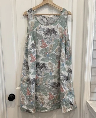 C & C California Tropical Palm Tree Linen Dress Sz 1x Pre Owned  - Image 1 of 4
