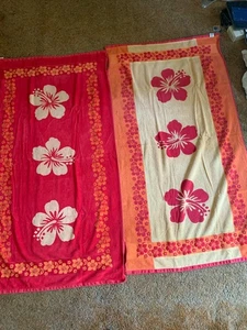 VTG 100% Egyptian Cotton Oversized Beach Towel Colorful Fish Hibiscus 36x66 - Picture 1 of 4