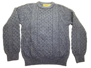 Aran Market Sweater Men’s Small Blue Knit Fisherman 100% Wool Pullover Ireland - Picture 1 of 9