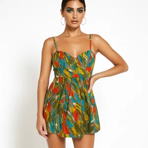 Jack. Sleeveless Floral Babydoll Mini Dress Size M Denim Summer Casual - Picture 1 of 6