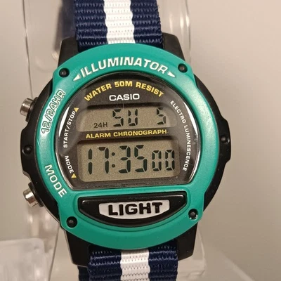 Casio Green Blue ILLUMINATOR 1602 LW-22H Water Resistant 5BAR Watch New Battery - Image 1 of 4