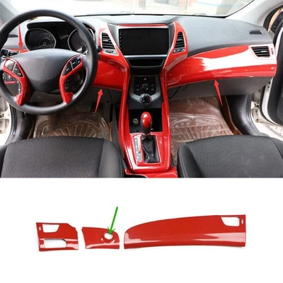 Para Hyundai Elantra 14-2016 Fibra de Carbono Rojo Consola Media Salpicadero Panel Tapicería Foto 1 de 4