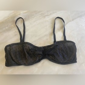 maison close polka dot bandeau ruched Black Bra Sexy Sheer Detail sz 34D