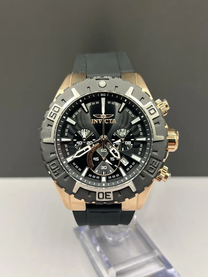 Nuevo en caja Invicta Aviator Propel 33938 - Caja de oro rosa de 49 mm, banda negra - VARIANTE RARA Foto 1 de 4