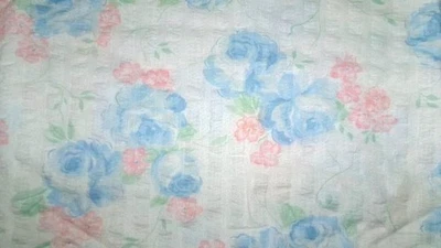 TELA PELISSE SEERSUCKER ALGODÓN FLOR ROSA ROSA VERDE AZUL CLARO 1 YARDA DE COLECCIÓN 60"W Foto 1 de 2