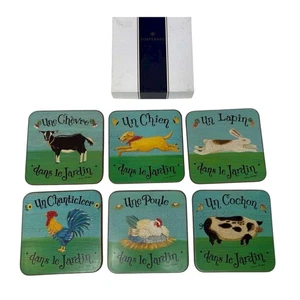Pimpernel Dans Le Jardin Coasters Set of 6 by Stine Klimek Farm Animal French - Picture 1 of 3