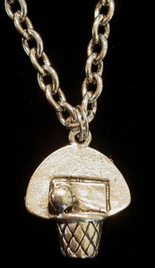 Basketball Goal Necklace Oxidized Matte Silver 30" Cable Chain Silver Plate - Picture 1 of 2