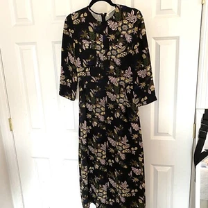 A.L.C. Vestido de seda largo midi en negro estampado floral talla 4 - Imagen 1 de 12