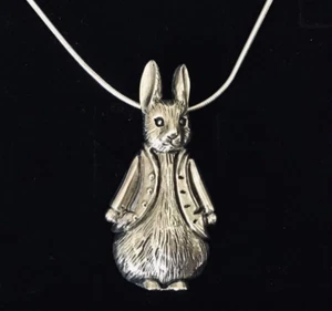 Sterling Silver Beatrix Potter Peter Rabbit Easter Bunny Pendant Necklace Gift - Picture 1 of 4