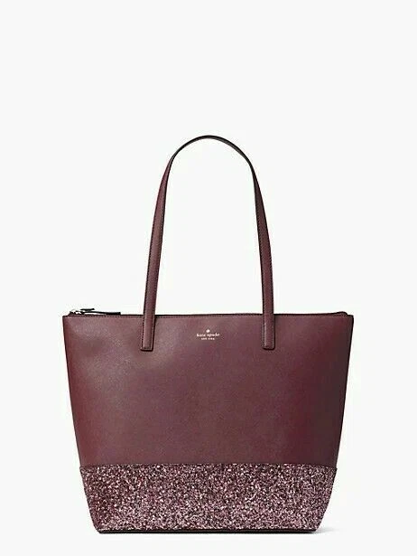 Kate Spade New York Greta Court Penny Tote Bag Glitter Holiday Purse Handbag - Cherrywood