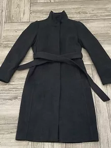 H&M Coat Women’s Gray Felt Tie Belt Snap Button Pockets Polyester Blend Size 4 - Picture 1 of 10