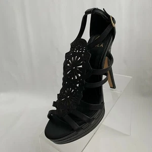 Isola Delanna Sandals Black Leather Platform Stiletto Strap Buckle Shoes Sz 8.5M - Picture 1 of 9