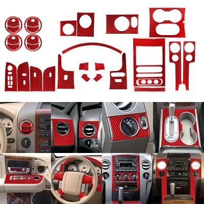 32Pcs Red Carbon Fiber Interior Dash Full Kits Cover For Ford F-150 FX4 2004-08 - Изображение 1 из 4