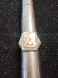 STERLING AND 10k GOLD MASONIC RING VINTAGE MARKED Size 9.5